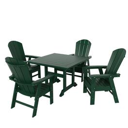 WestinTrends - Malibu 5 Piece Outdoor Patio Dining Square Table and Curved Back Armchair Set - Dark Green