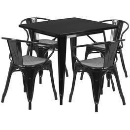 Flash Furniture - Grady Commercial Grade 31.5" Square Metal Indoor-Outdoor Table Set with 4 Arm Chairs - Black
