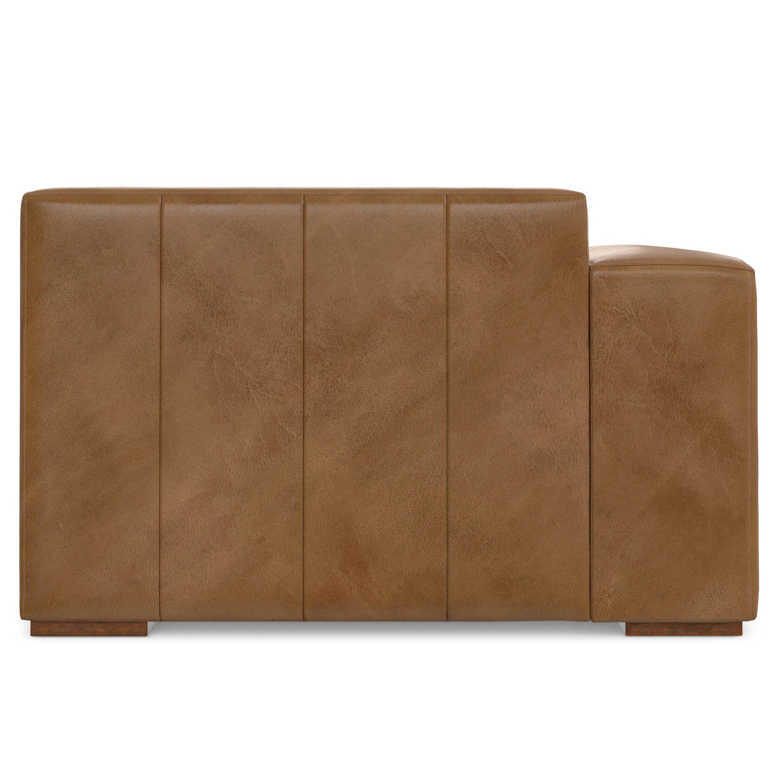 Back. Simpli Home - Rex Left Chaise Sofa Module in Genuine Leather - Caramel Brown.