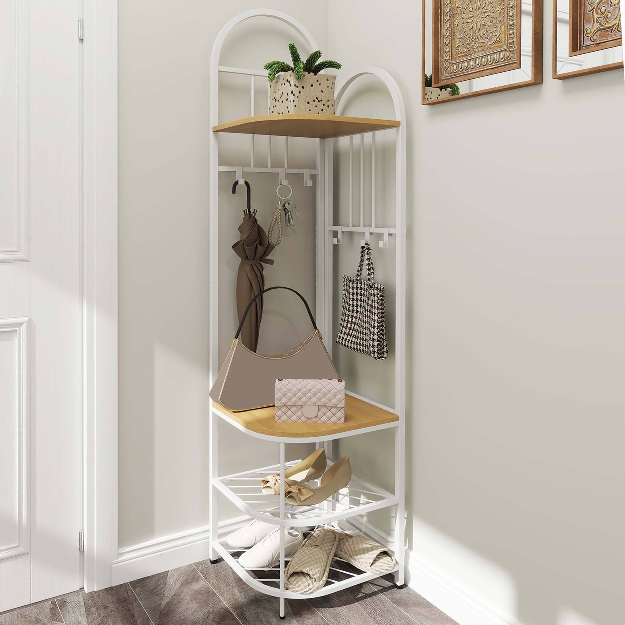 Alt View 3. Costway - Costway 4-Tier Coat Rack Corner Hall Tree with Shoe Storage Bench 6 Removable Hooks Bedroom - Natural.