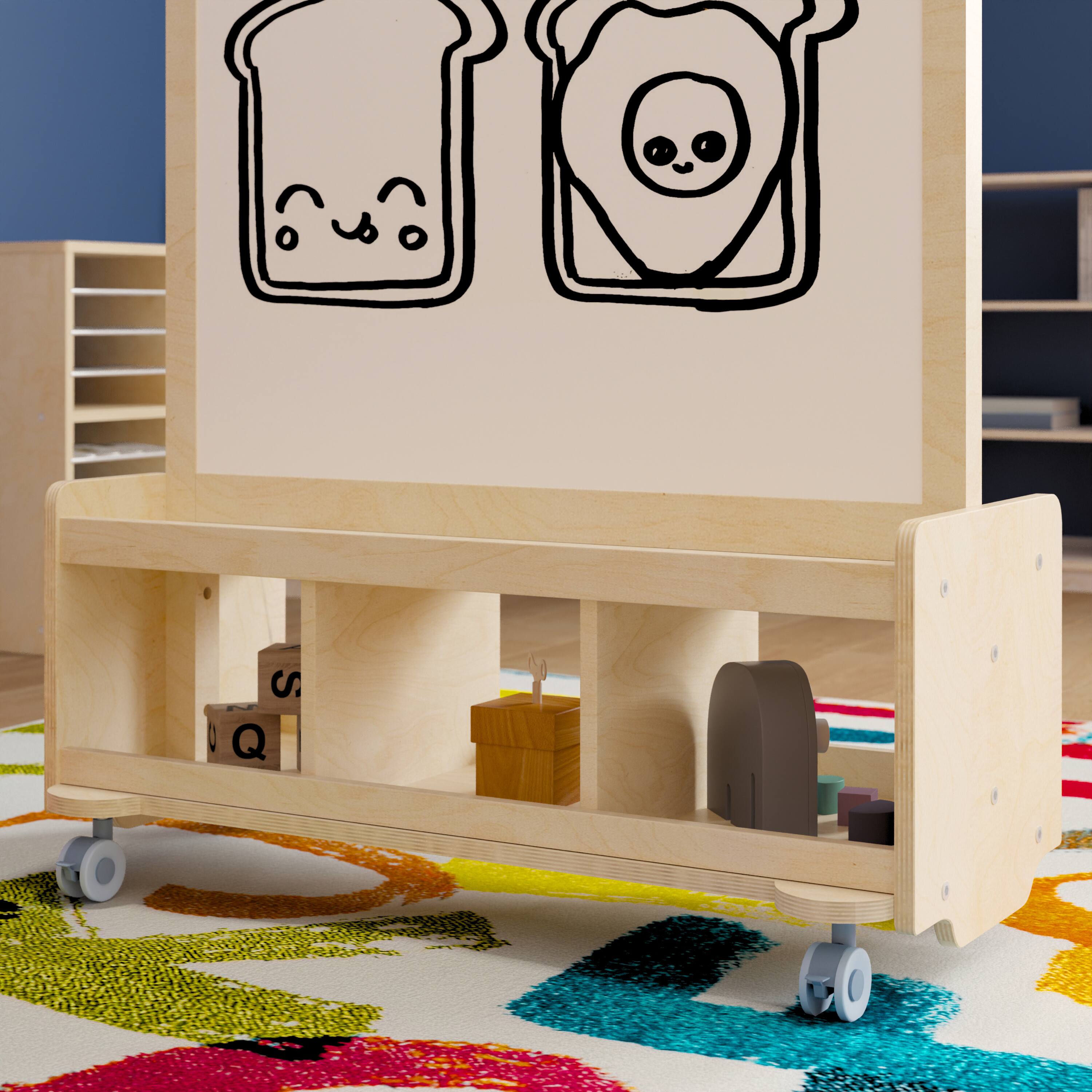 Alt View 2. Flash Furniture - Bright Beginnings Commercial Wooden Mobile Dual Sided 2 Person Art Station with Locking Caster Wheels and Bottom Cubby S - Natural.
