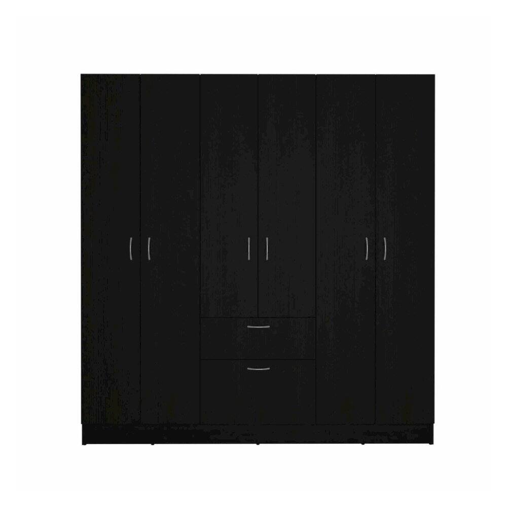 Front. TuHome - Mitu six Doors Armoire Black / White MDF - Black.