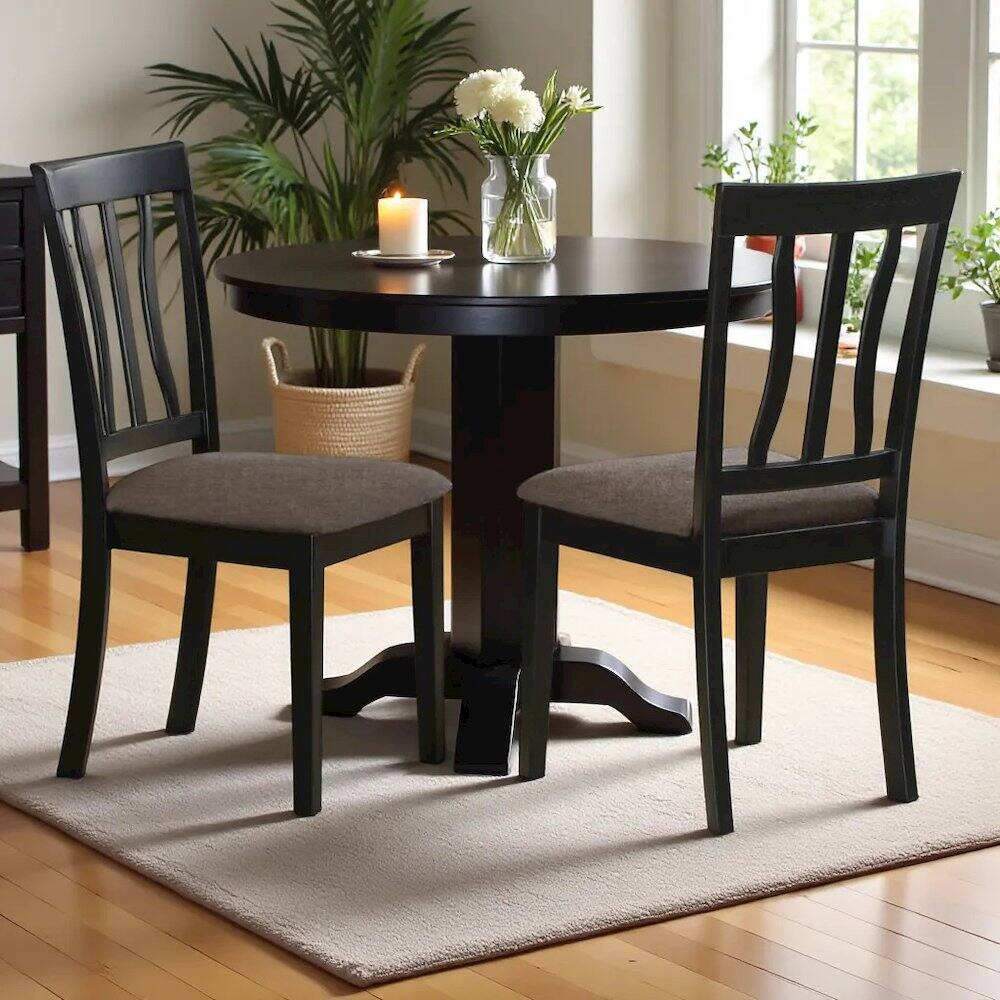 Angle. FurniFact - Elegant Dining Chairs Set of 2 with Black and Cherry Wood Finish - Black & Cherry.