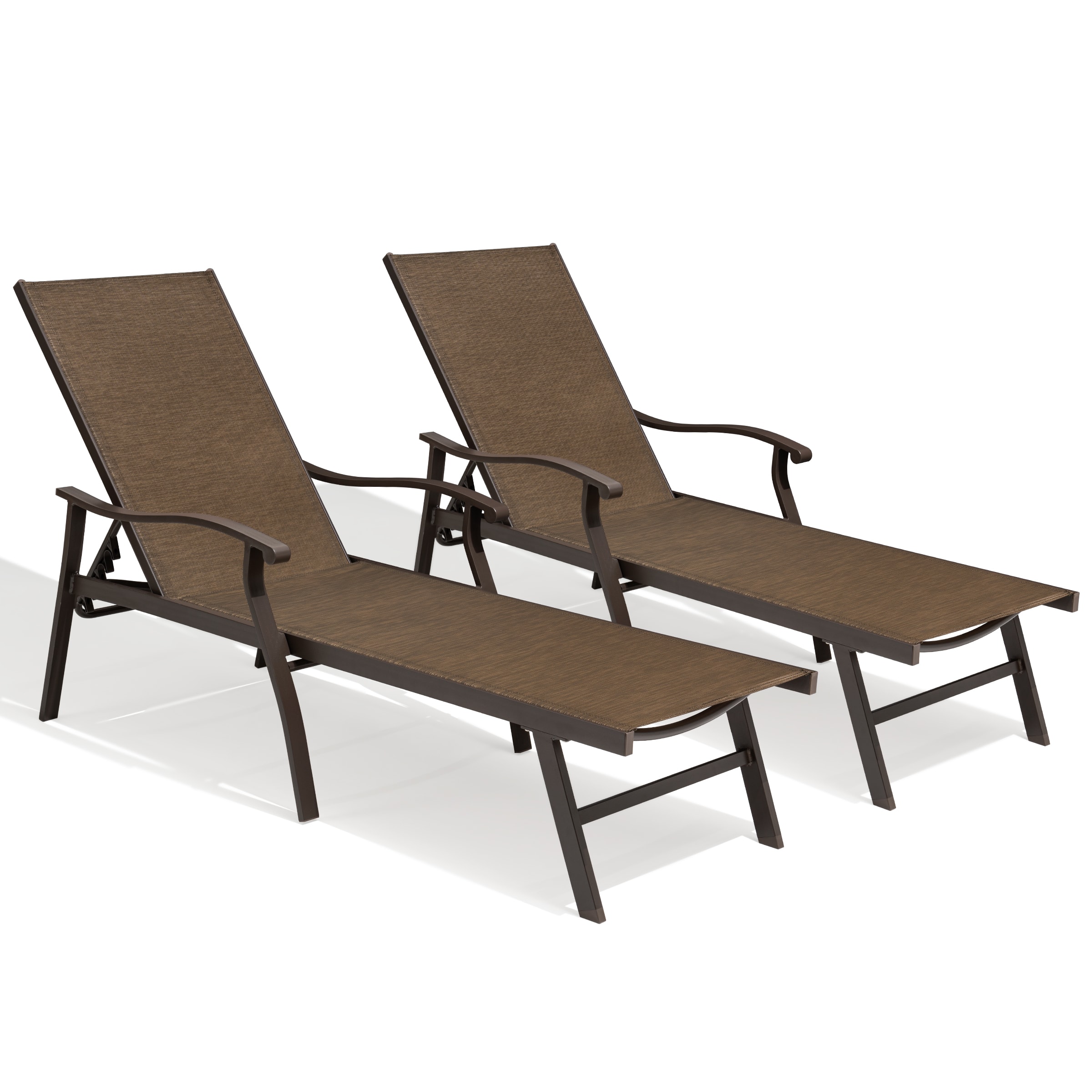 Crestlive Products - Outdoor Patio Aluminum Adjustable Chaise Lounge Chairs (Set of 2) with Arms - Brown