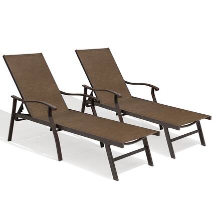 Front. Crestlive Products - Crestlive Products Outdoor Recliner All Weather Aluminum Adjustable Chaise Lounge Chair with Arms - Brown.