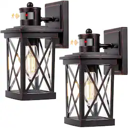 VEGA AUTOMOTIVE - Motion Sensor Outdoor Lighting For House Waterproof Dusk To Dawn Exterior Light Fixture Outside Wall Lantern - Brown 2-Pack