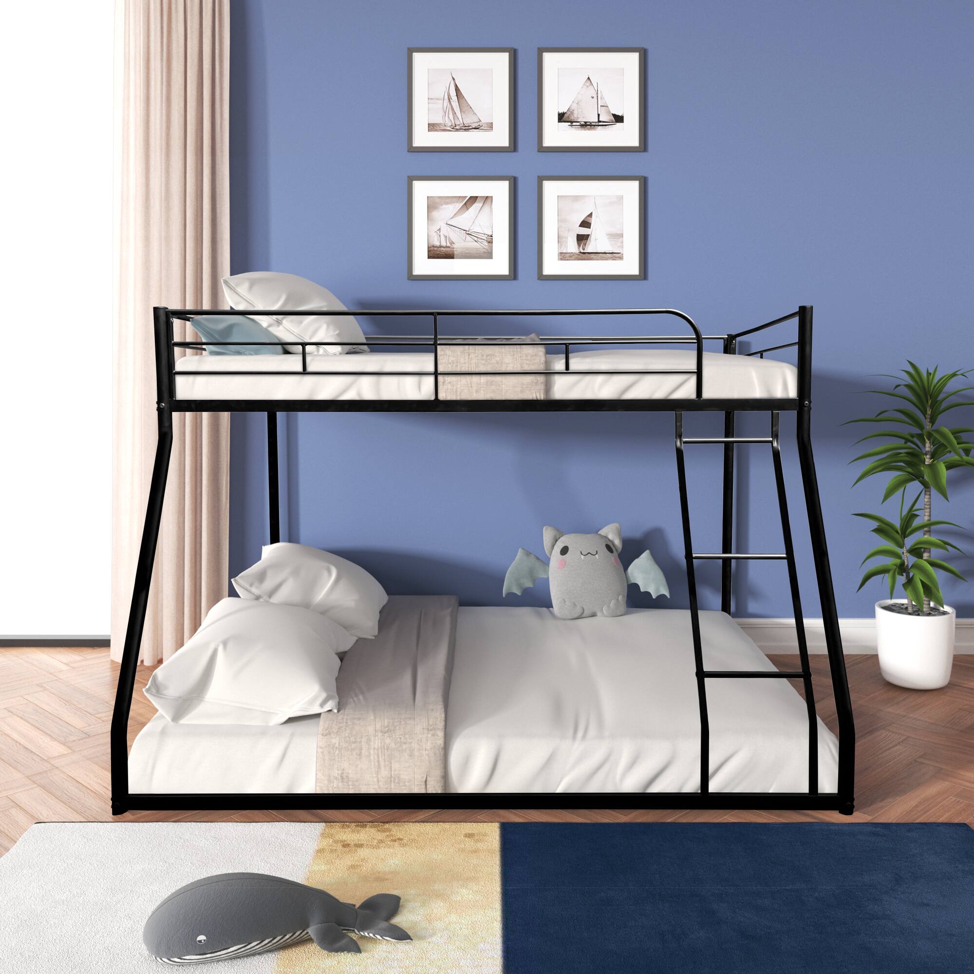 Angle. GOODSILO - Sturdy Twin Over Full Metal Bunk Bed with Guardrails for Enhanced Safety and Comfort - Black.