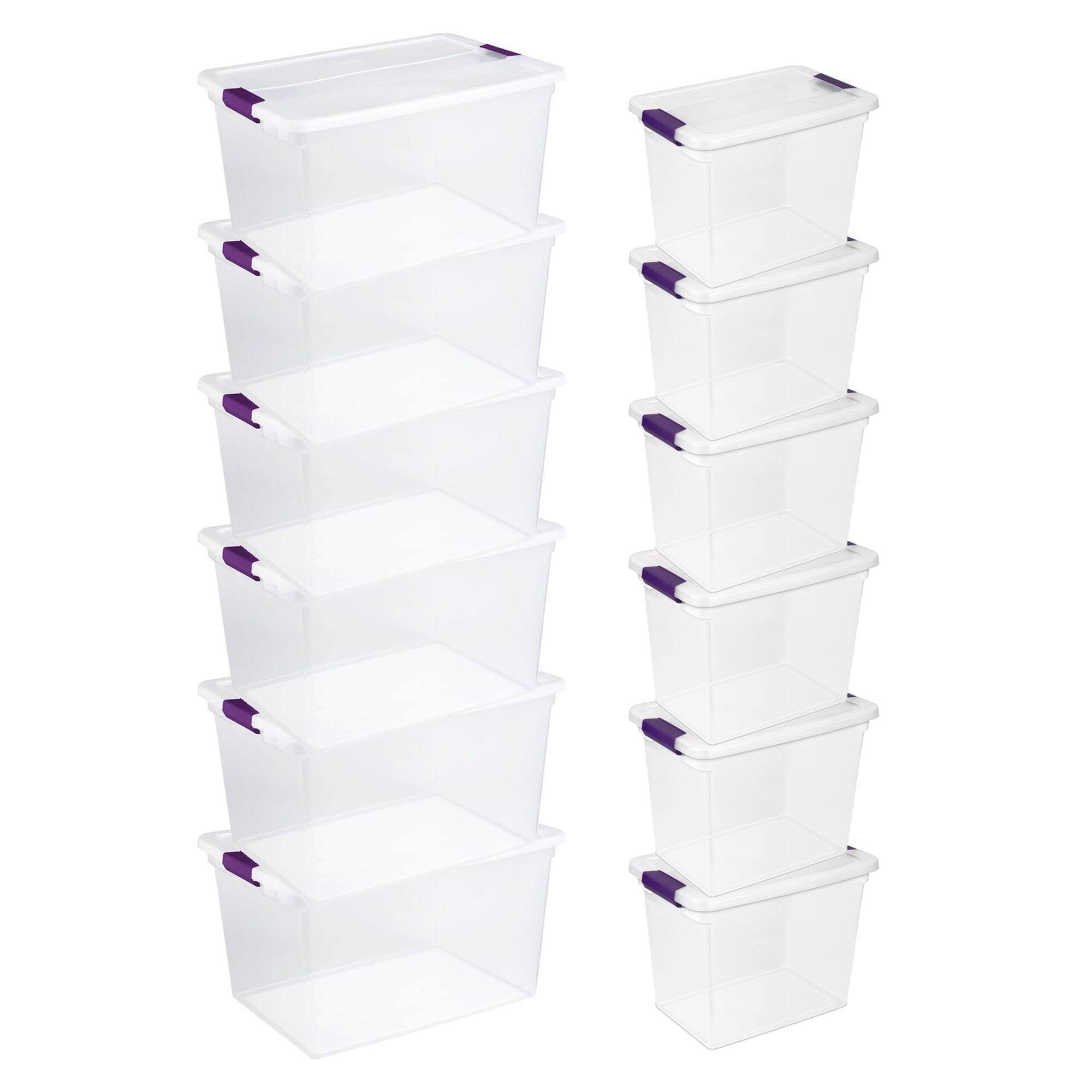 Front. Sterilite - Sterilite 66 Quart Latch Lid Tote, 6 Pack, and 27 Quart Latch Lid Tote, 6 Pack.
