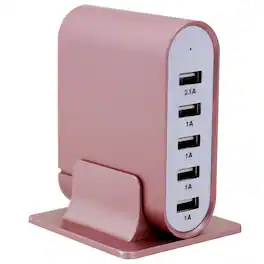 Trexonic - 7.1 Amps 5 Port Universal USB Compact Charging Station in Rose Gold Finish - Rose Gold