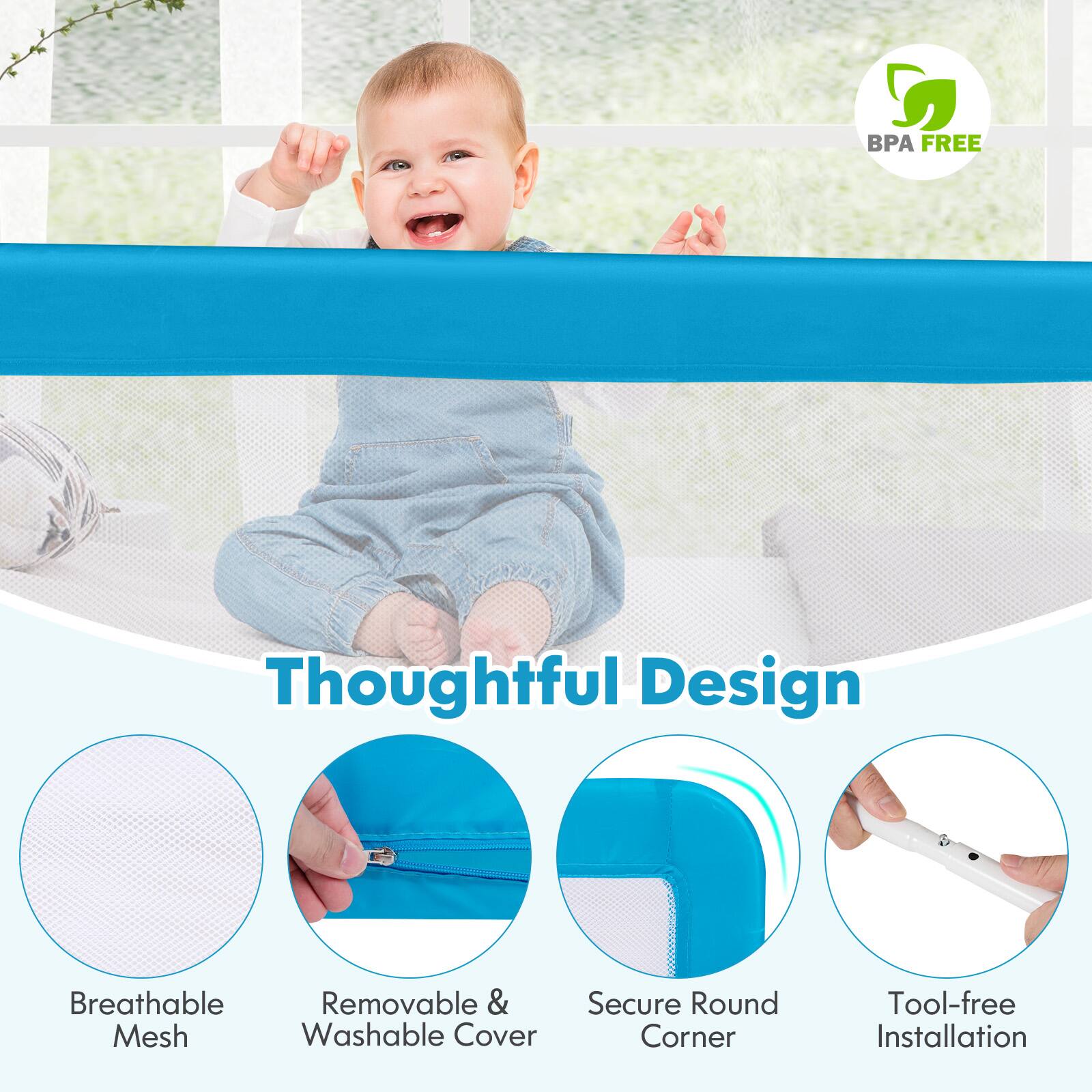 BPA FREE

Thoughtful Design

- Breathable Mesh
- Removable & Washable Cover
- Secure Round Corner
- Tool-free Installation