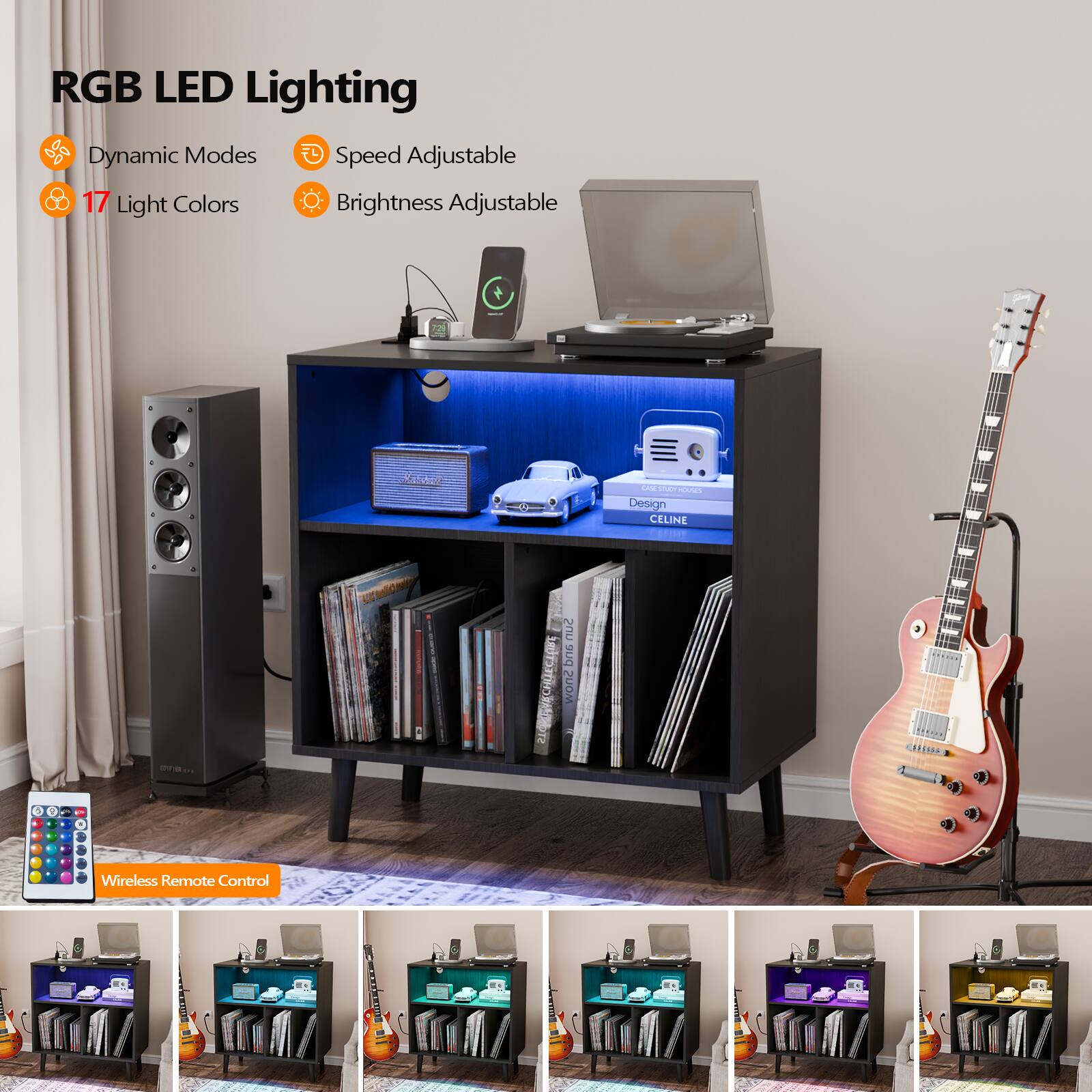 RGB LED Lighting  
- Dynamic Modes  
- Speed Adjustable  
- 17 Light Colors  
- Brightness Adjustable  

Wireless Remote Control