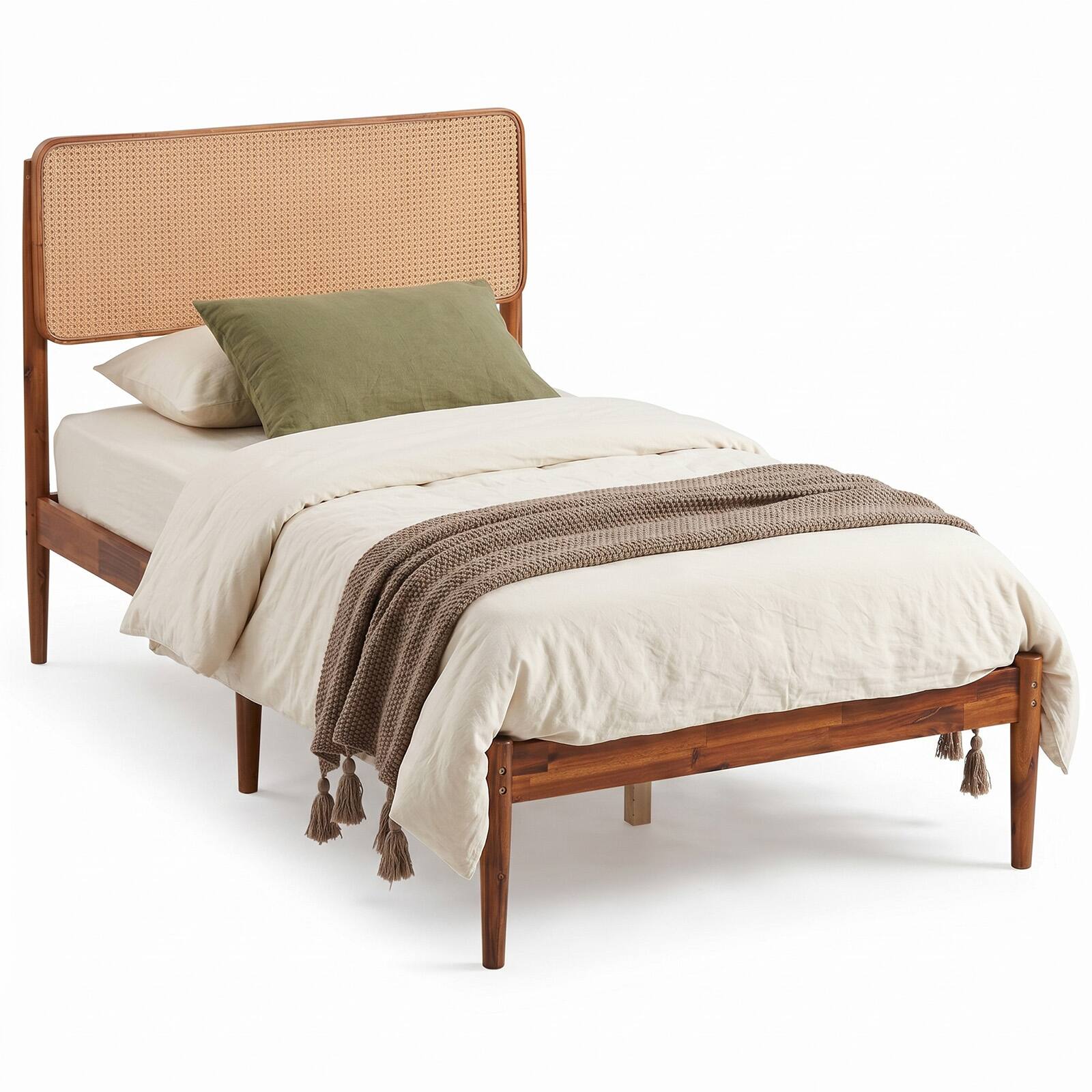 Alt View 1. Costway - Costway Wooden Bed Frame Twin Size with Wooden Slat Support, No Box Spring Needed - Brown.