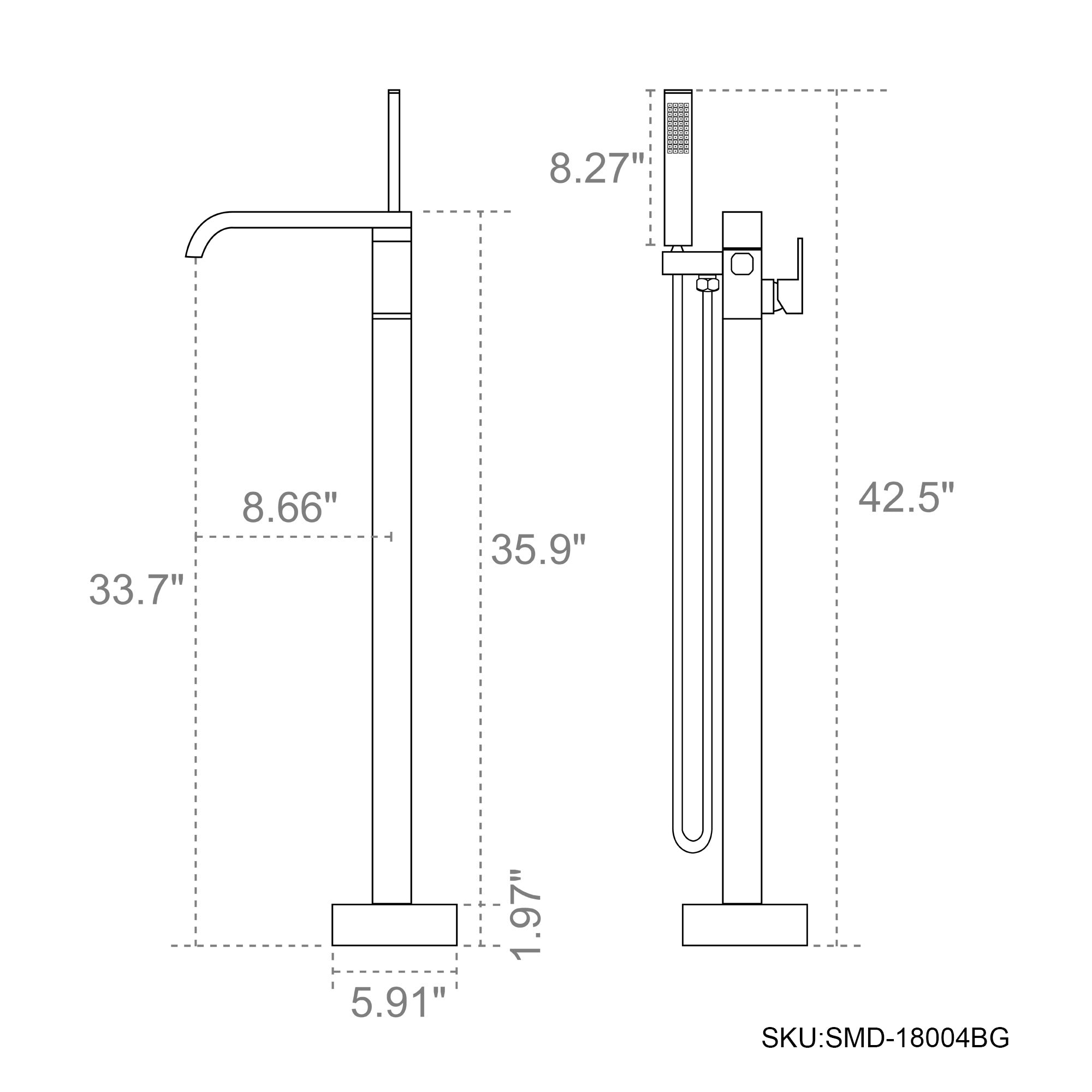 8.27", 8.66", 33.7", 35.9", 42.5", 5.91", 1.97", SKU:SMD-18004BG