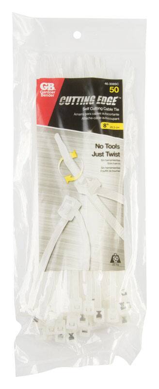 46-308SC GB. 50 Gardner Bender CUTTING EDGE Self Cutting Cable Tie Amar para cables autocortante Attache-cable autocoupant 8" 203 mm No Tools Just Twist 50
