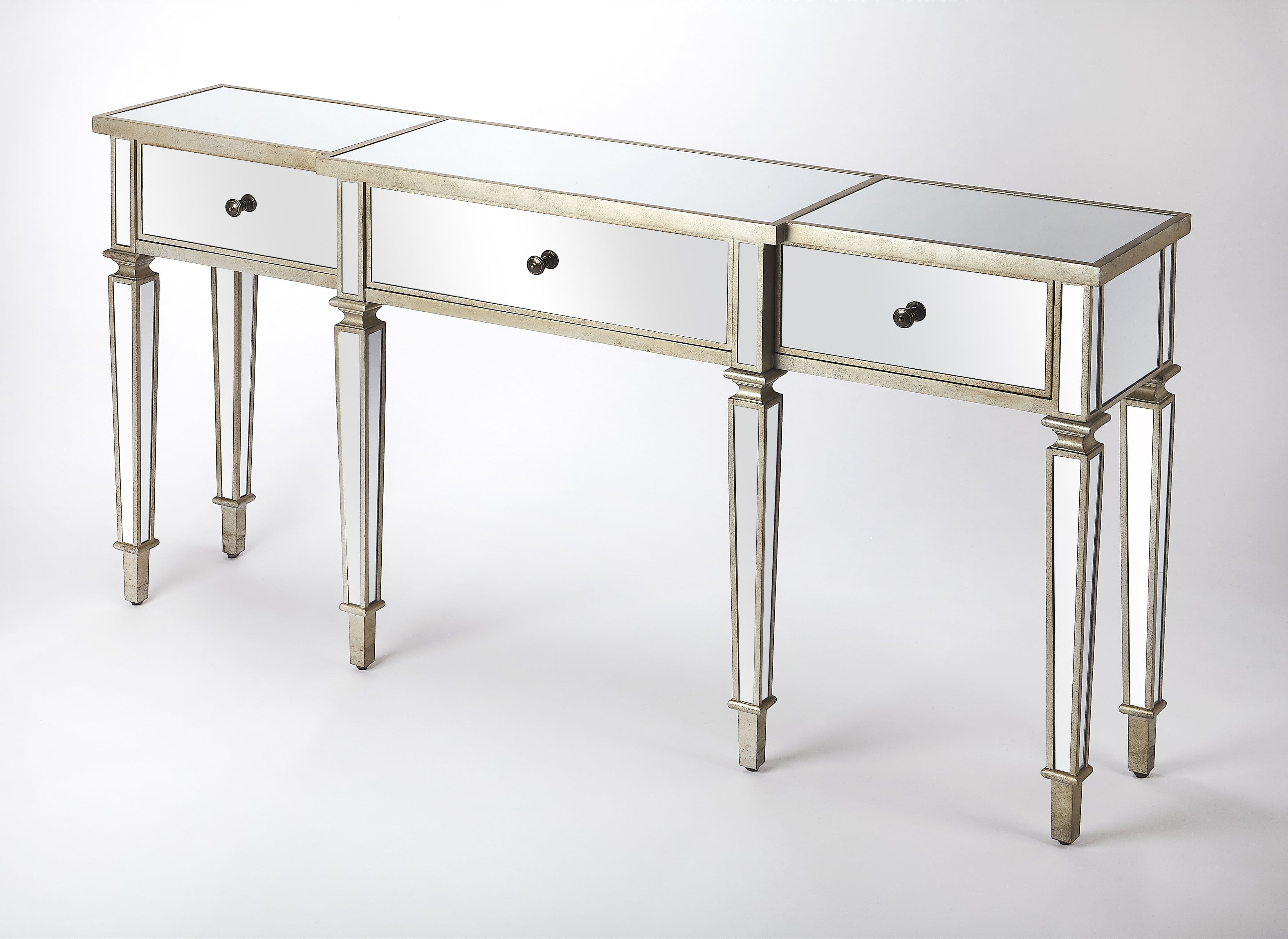 Butler Specialty - Hayworth 68 in. W Rectangular Mirrored 3 Drawer Console Table - Silver