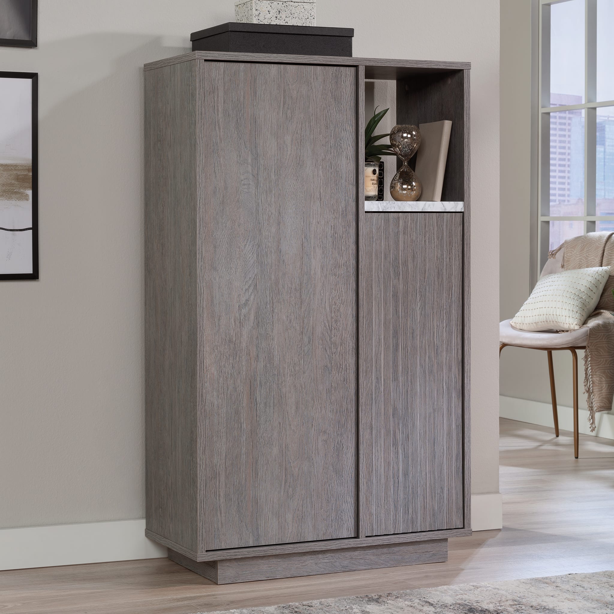 Angle. Sauder - East Rock Storage Cabinet - Ashen Oak.