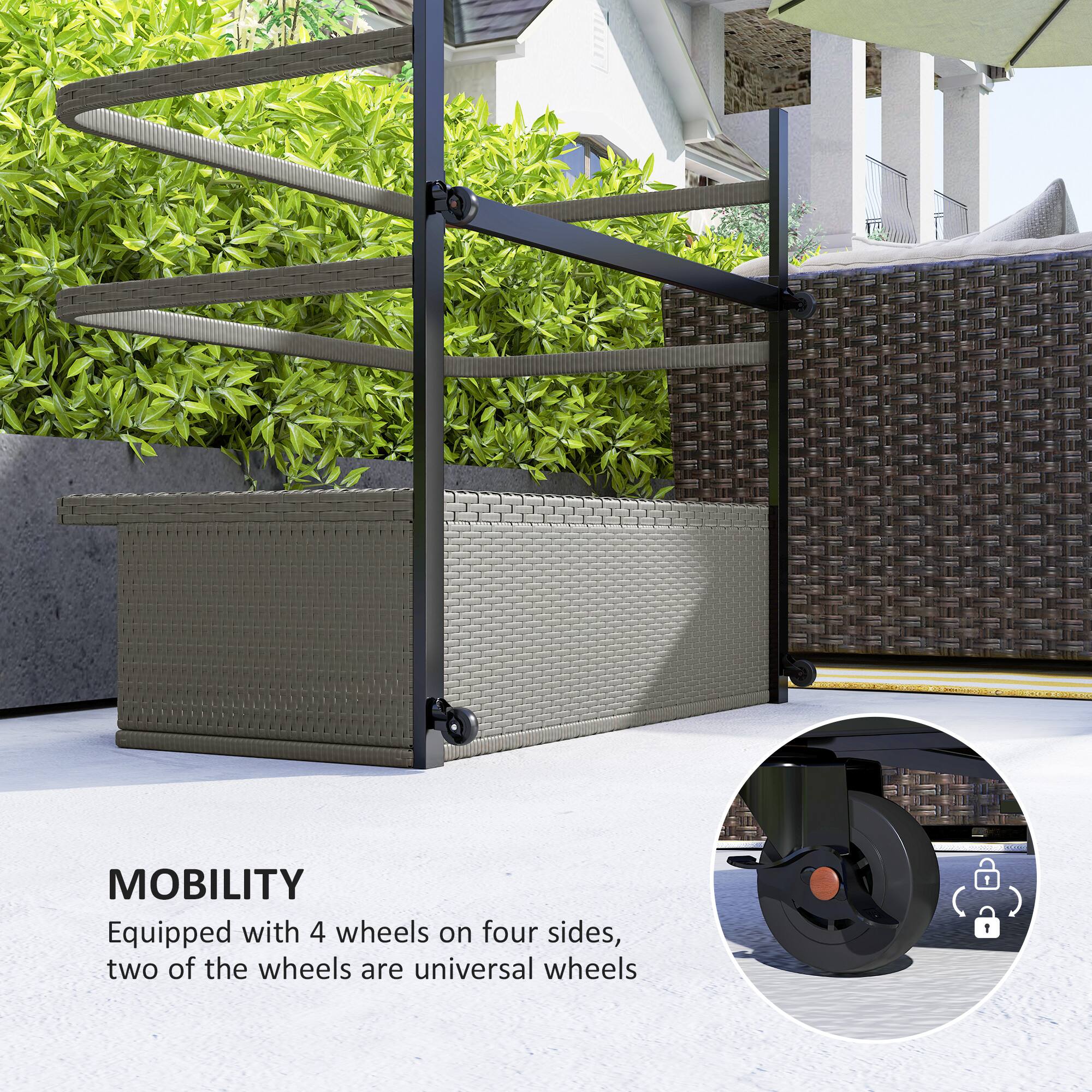 MOBILITY
Equipped with 4 wheels on four sides, two of the wheels are universal wheels.