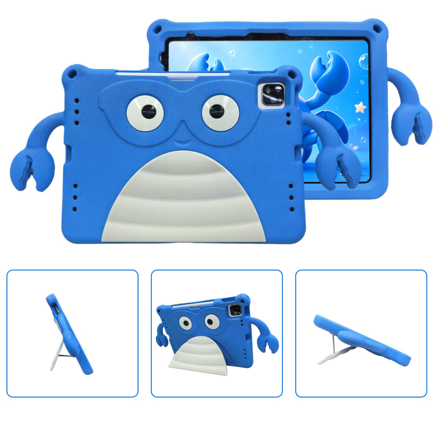 Angle. Dteck - Shockproof Cartoon Case for Apple iPad (10th Generation) 10.9" 2022, Soft TPU Protective Cover with Integrated Stand - Blue.