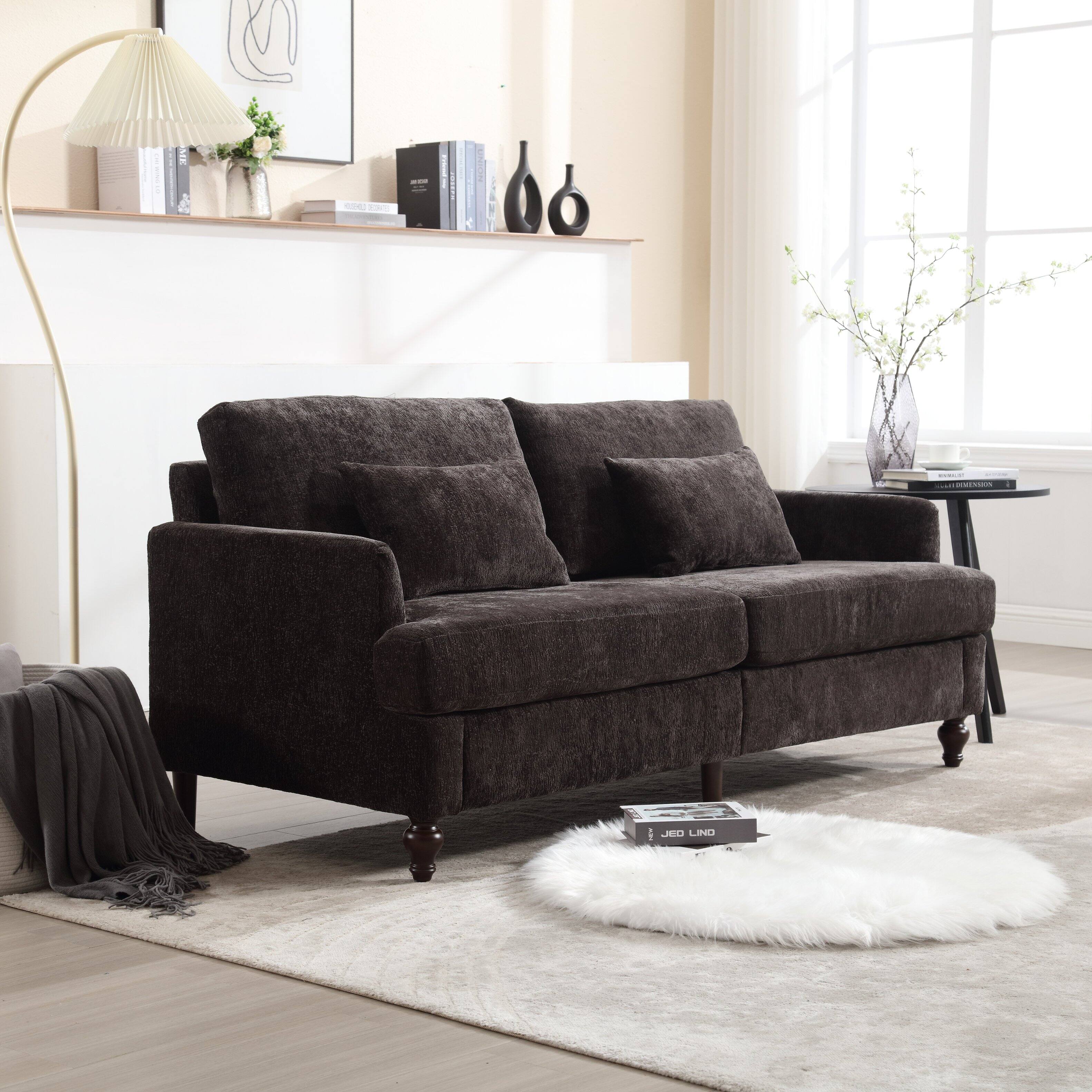 Alt View 1. Ecooso - Mid Century Modern Chenille Loveseat Sofa, 2-Seat Upholstered Couch with Wood Legs for Living Room & Bedroom - Black.