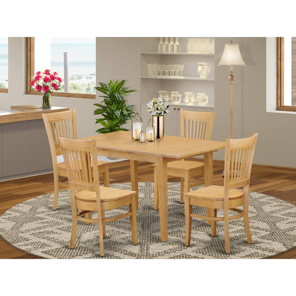 Back. East West Furniture - 5 Pc Dining room set - Dining Table and 4 Dining Chairs - Oak.