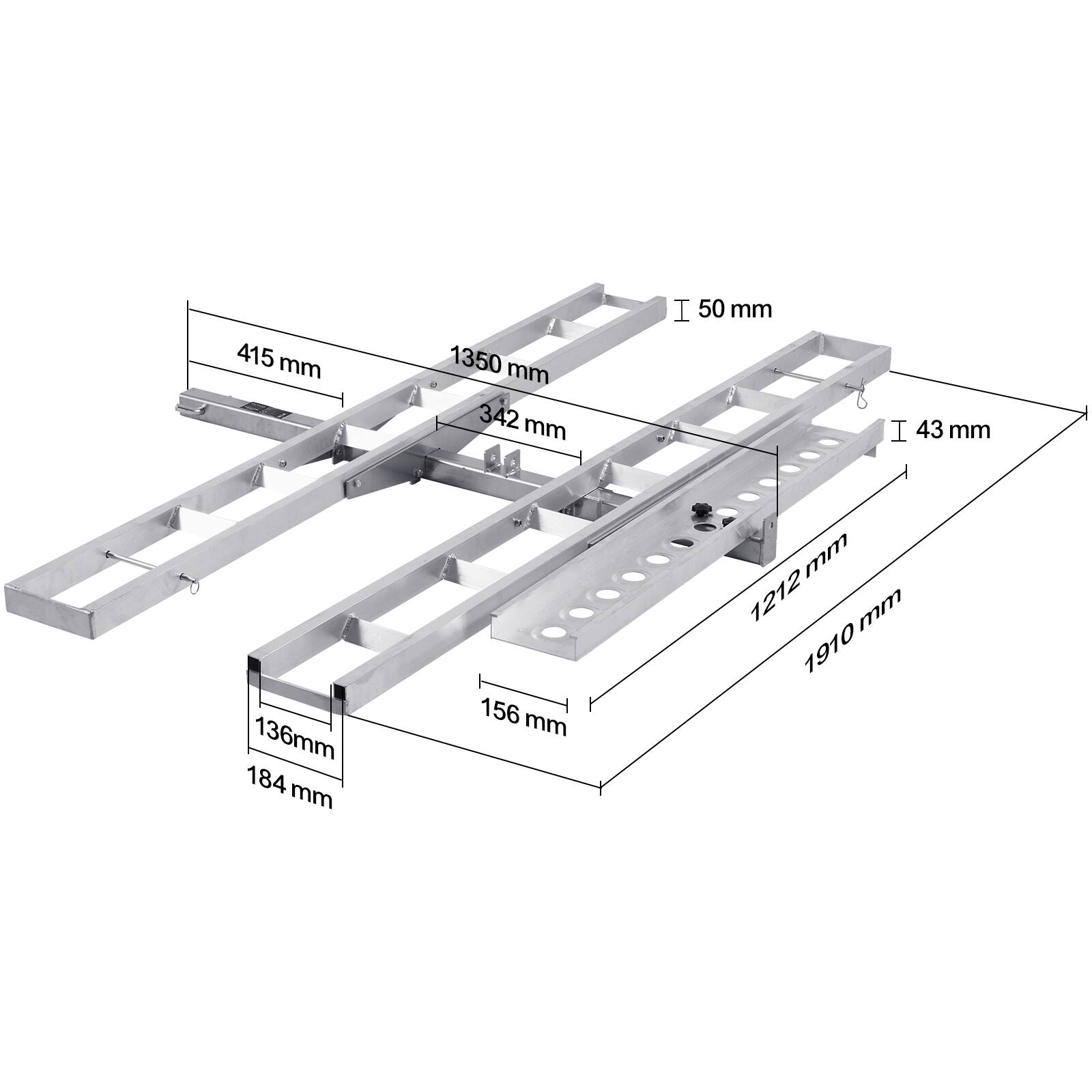 415 mm  
1350 mm  
342 mm  
50 mm  
43 mm  
136 mm  
184 mm  
156 mm  
1212 mm  
1910 mm
