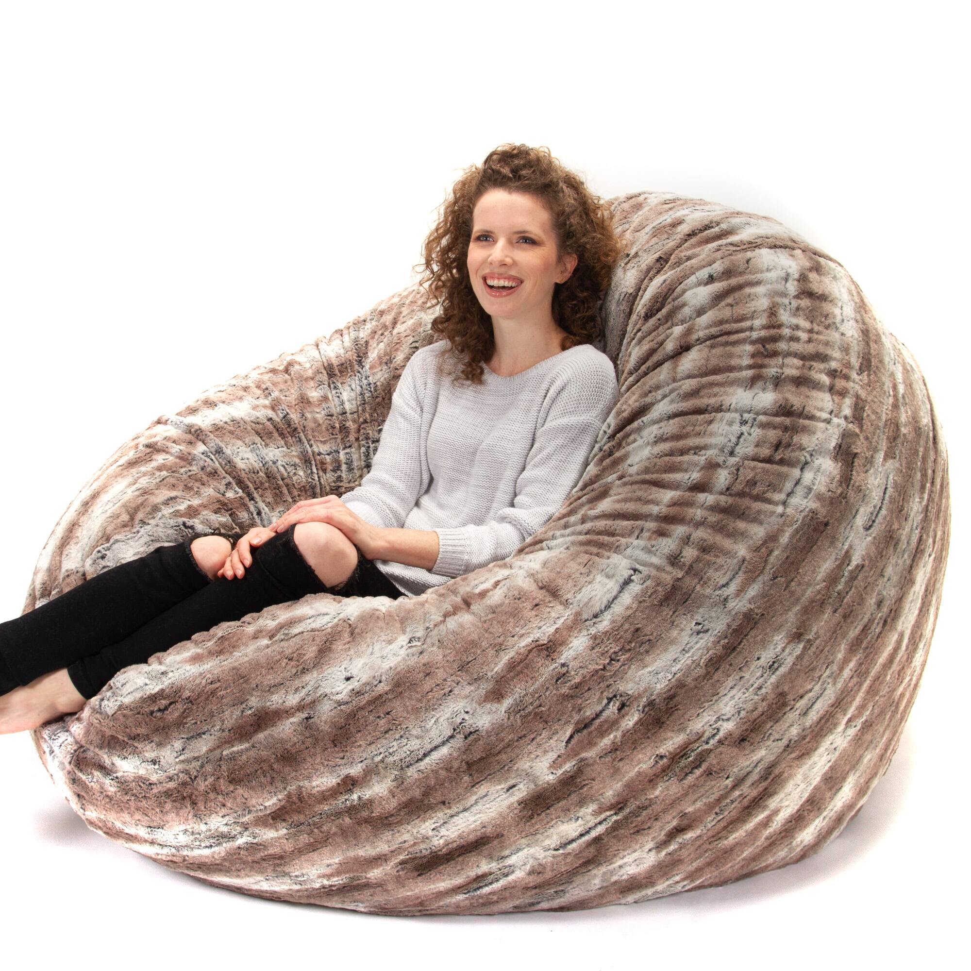 Jaxx - 6 Foot Cocoon 2-in-1 Convertible Large Bean Bag Chair for Adults Mountain Fox - Premium Luxe Fur - Mountain Fox