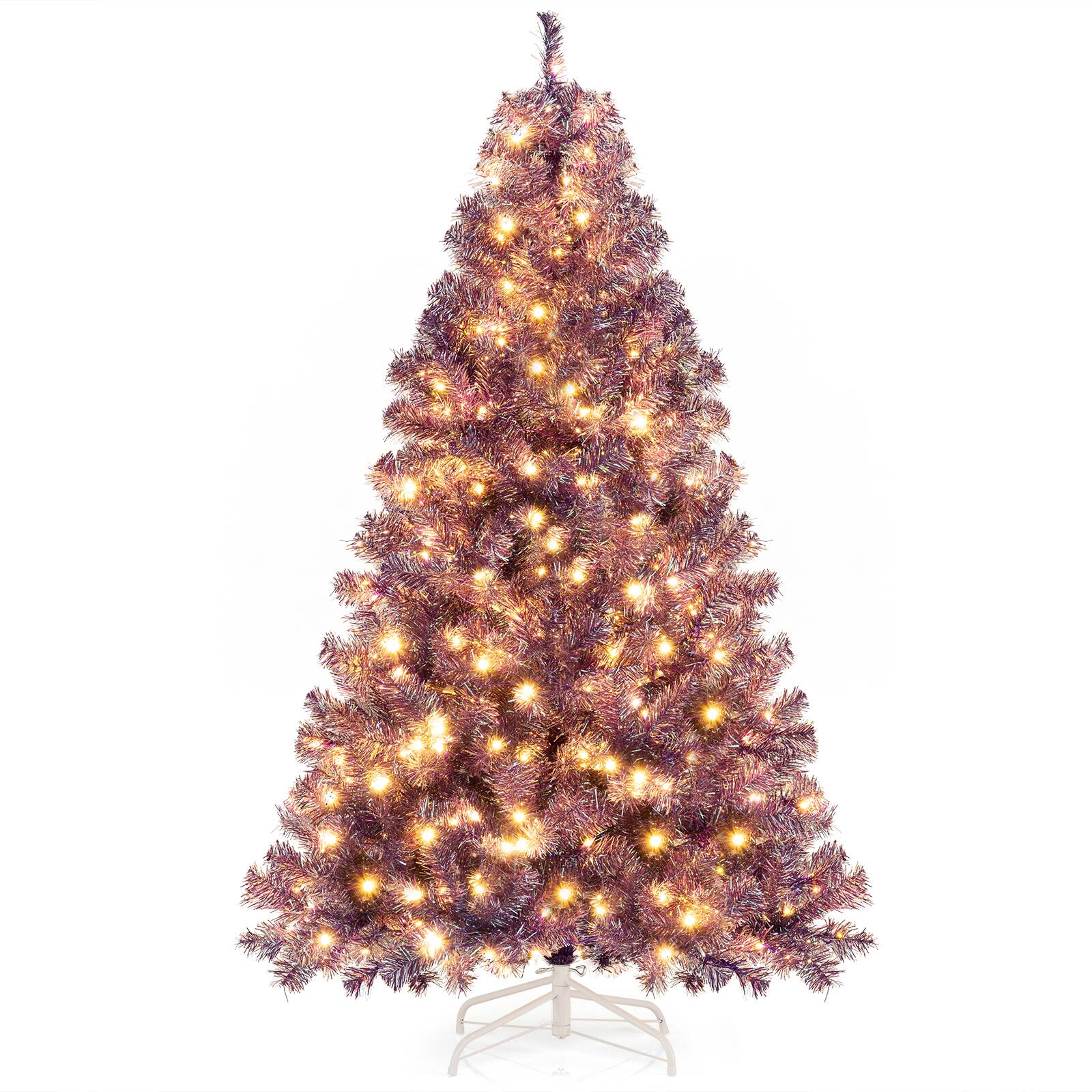 Front. Gymax - Gymax 6 FT Pre-Lit Tinsel Christmas Tree Artificial Xmas Tree w/ 688 Lush Branch Tips Deep Purple - Purple.