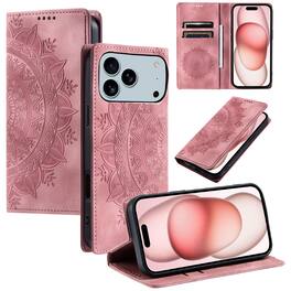 Dteck - Magnetic Wallet Case For Apple iPhone 18 Pro Max, Shockproof Embossed Card Cash Pocket Stand PU Leather Cover - Pink
