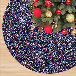 Paradigms Interiors - Christmas Tree Skirt Large Skirts Round Sequin Sparkle Shimmer Xmas Sequined Cover For Party Family Indoor - Rainbow-21 Inch