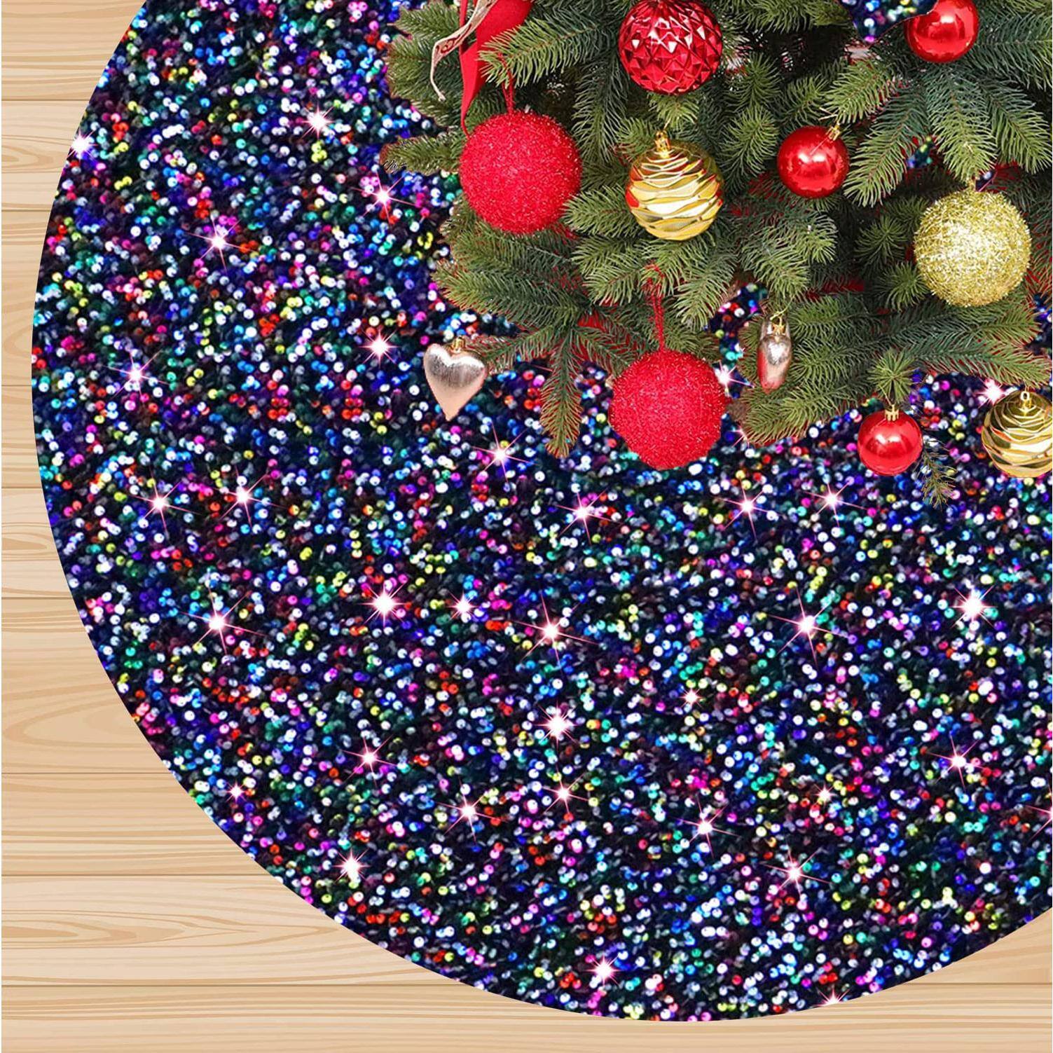 Front. Paradigms Interiors - Christmas Tree Skirt Large Skirts Round Sequin Sparkle Shimmer Xmas Sequined Cover For Party Family Indoor ... - Rainbow-21 Inch.