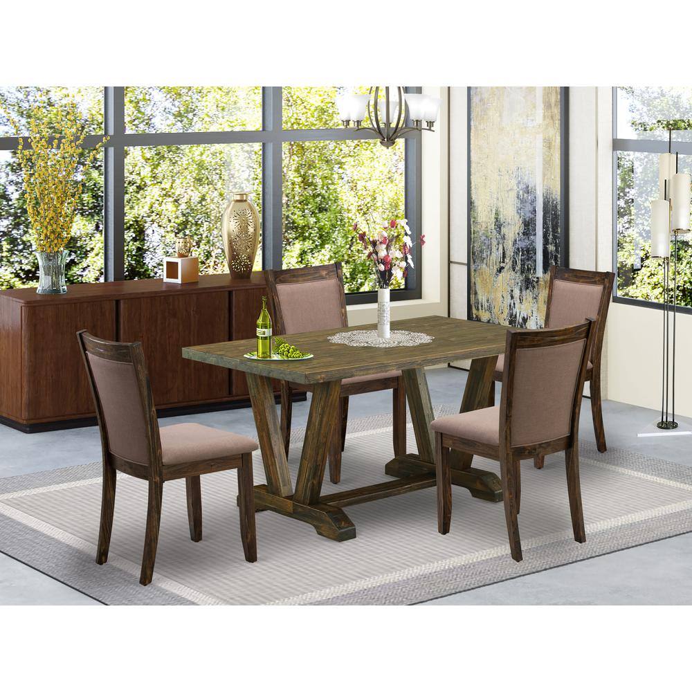 Alt View 3. East West Furniture - V776MZ716-5 5 Piece Dining Table Set - A Modern Dining Table with Trestle Base and 4 Parson Chairs - Distressed - Multi-Color.