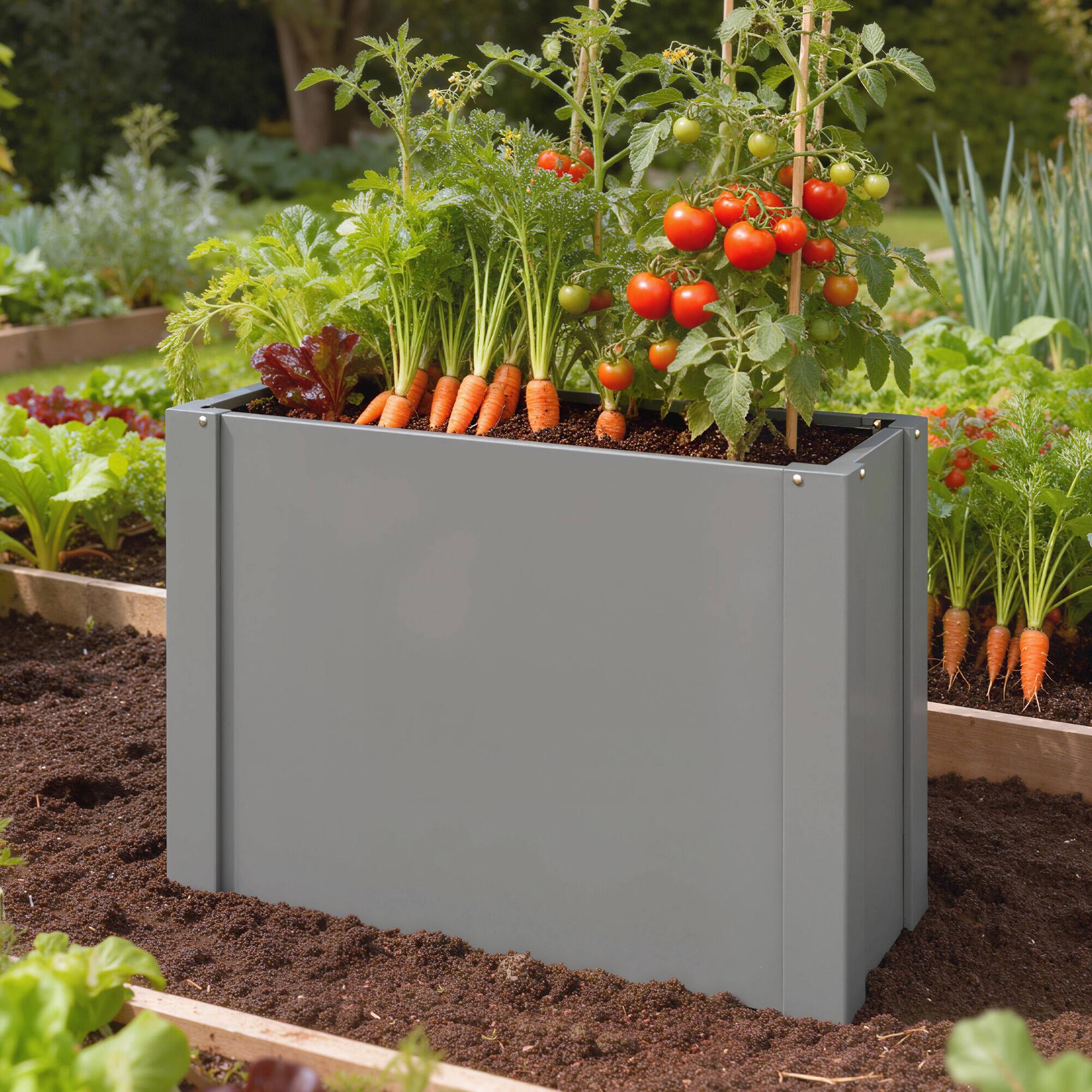 Alt View 7. Outsunny - Garden Bed Galvanized Planter Box Outdoor with Gloves for Gardening Vegetables, Flower, Herb - Gray.