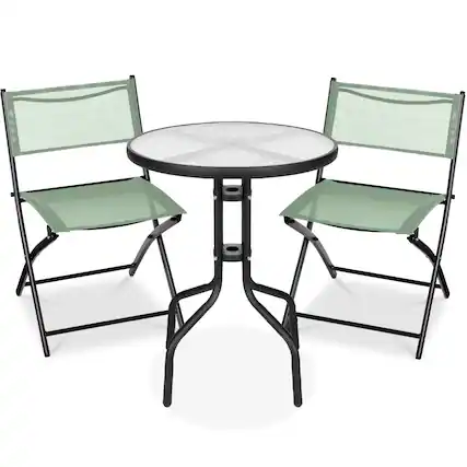 Front. Best Choice Products - Best Choice Products 3-Piece Patio Bistro Dining Furniture Set w/ Glass Tabletop, Folding Chairs - Sage - Sage.