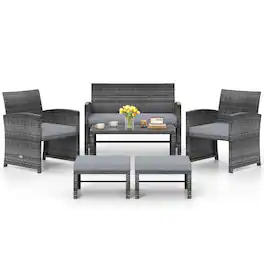 Costway - 6PCS Patio Furniture Set Outdoor Sectional Conversation PE Rattan Sofa Set - Mix Brown,Gray