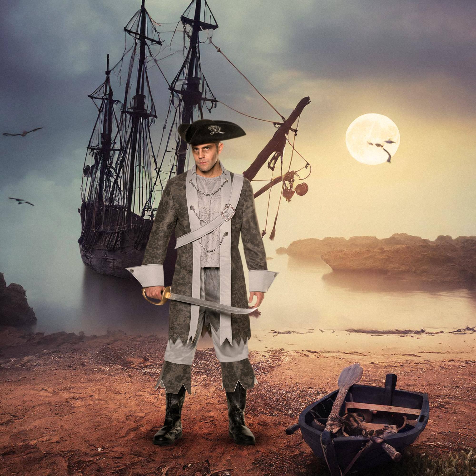 Alt View 10. Underwraps - Phantom Ghost Pirate Adult Costume | Standard - Grey.