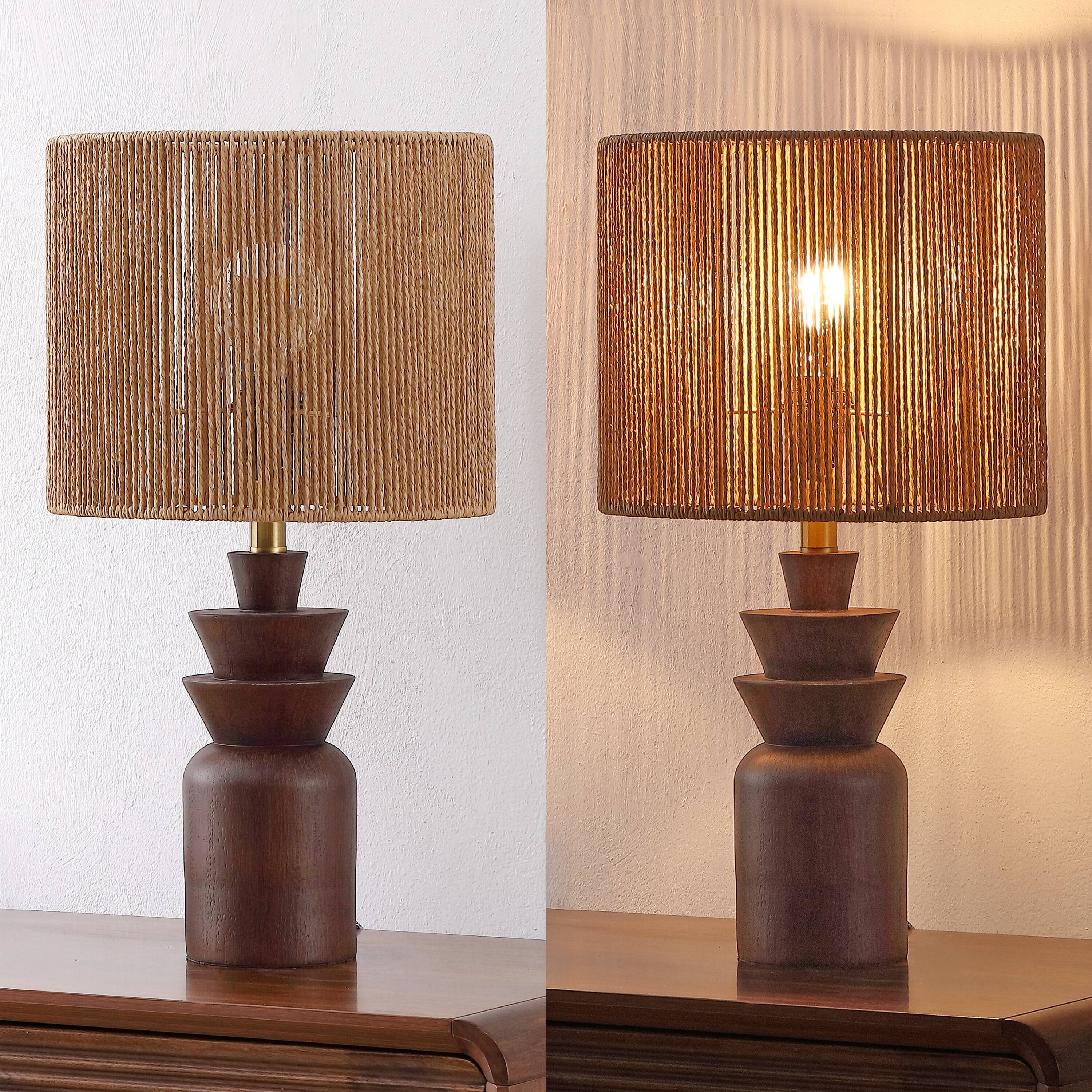 Alt View 6. Jonathan Y - Anderson 22 in. Tiered Totem Resin with Paper Rope Drum Shade LED Table Lamp, Dark Brown Wood Finish (Set of 2) - Dark Brown Wood Finish.