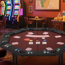 U-HOMY - Foldable 8-Player Poker Table with Cup Holders and Chip Trays, Portable Folding Card Table for Game Nights