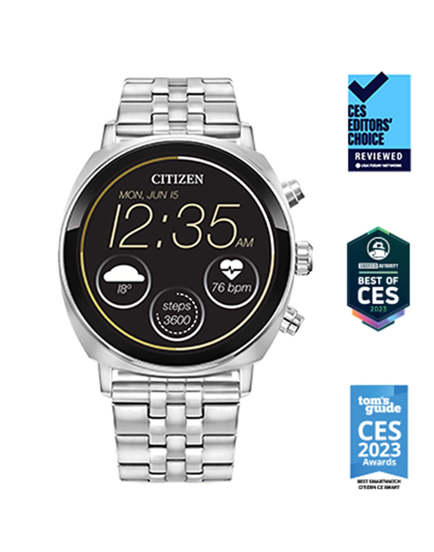 Alt View 1. Citizen - CZ Smart 41mm Unisex Stainless Steel Casual Smartwatch with Stainless Steel Bracelet - Silver.