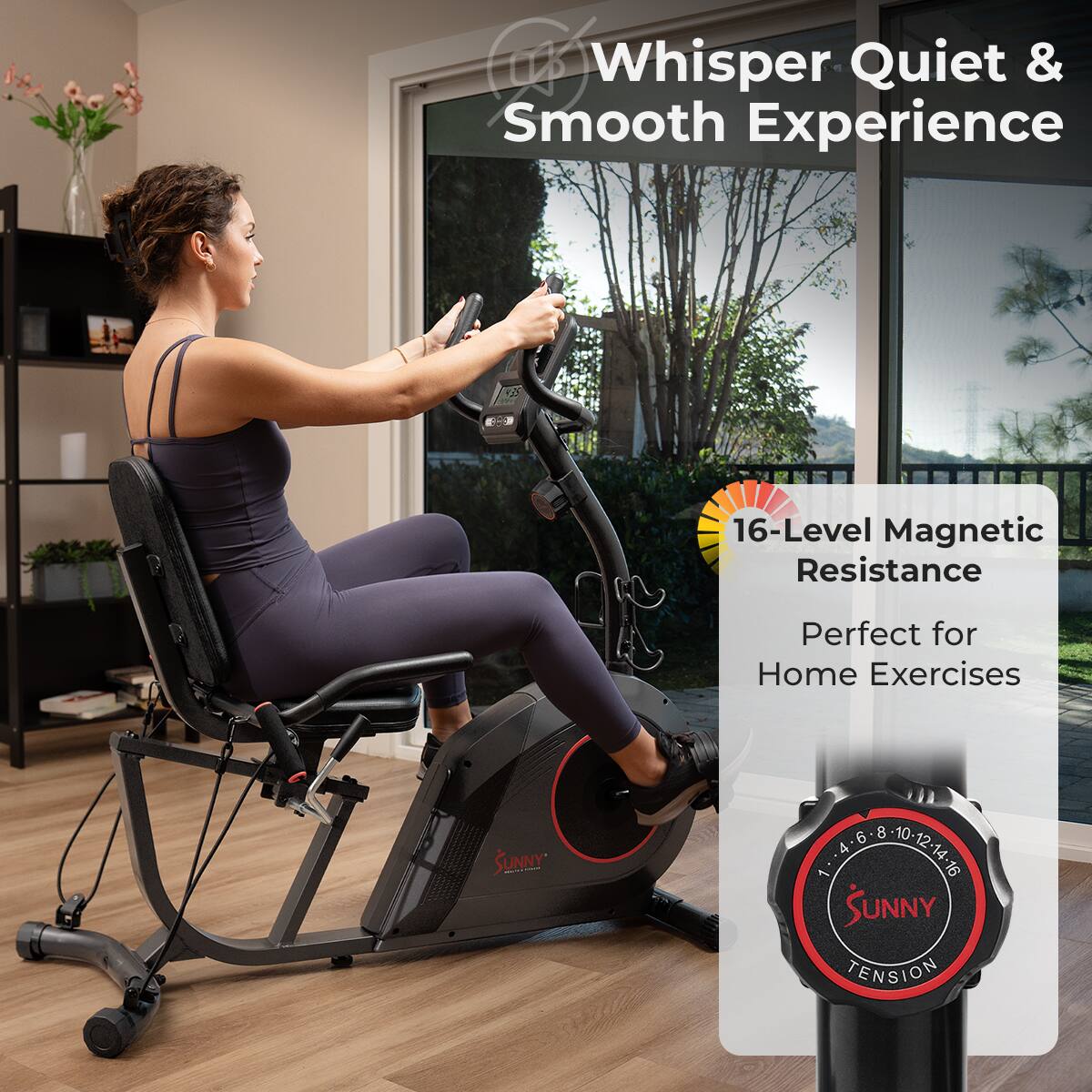 Whisper Quiet & Smooth Experience, 16-Level Magnetic Resistance, Perfect for Home Exercises, SUNNY, 1.8:8-10-12-14-16, 4-6-8-10-12-14-16, SUNNY TENSION