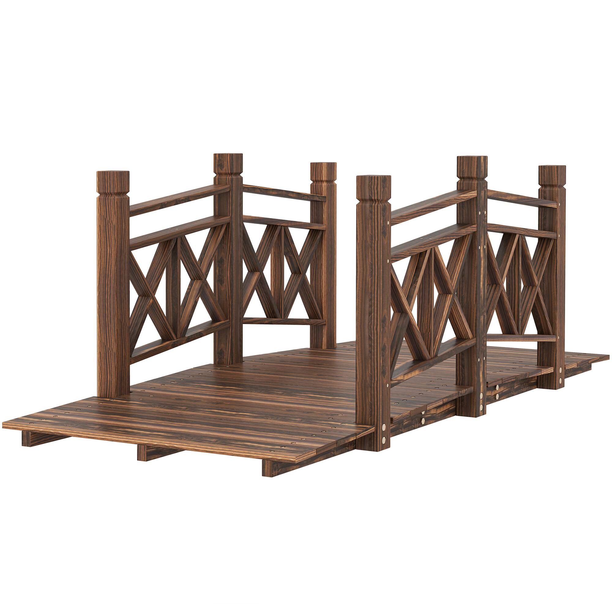 Front. Outsunny - ft. Wooden Garden Bridge Footbridge for Backyard Ponds, Creeks - Carbonized.