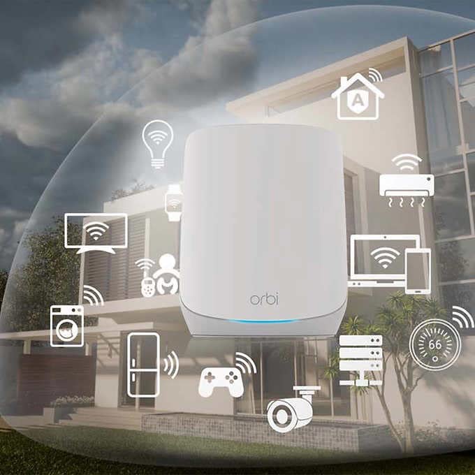 Alt View 3. NETGEAR - Orbi RBK763-100NAR AX5400 Tri-band WiFi 6 Mesh System, 5.4Gbps, 1 Router + 2 Satellites - Refurbished Excellent - White.