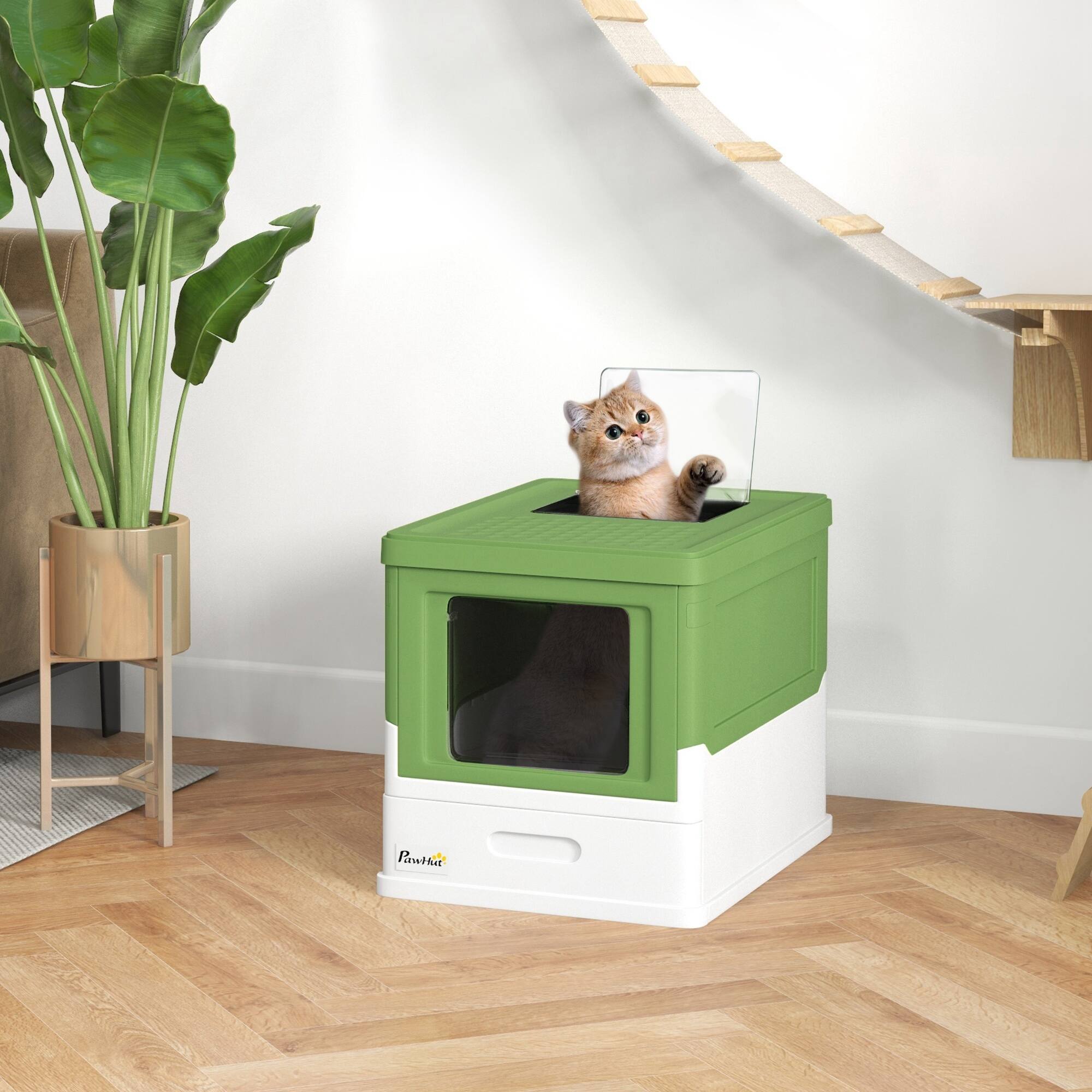 Alt View 1. Pawhut - Enclosed Cat Litter Box with Front Entry, Top Exit - Yellowish Green.