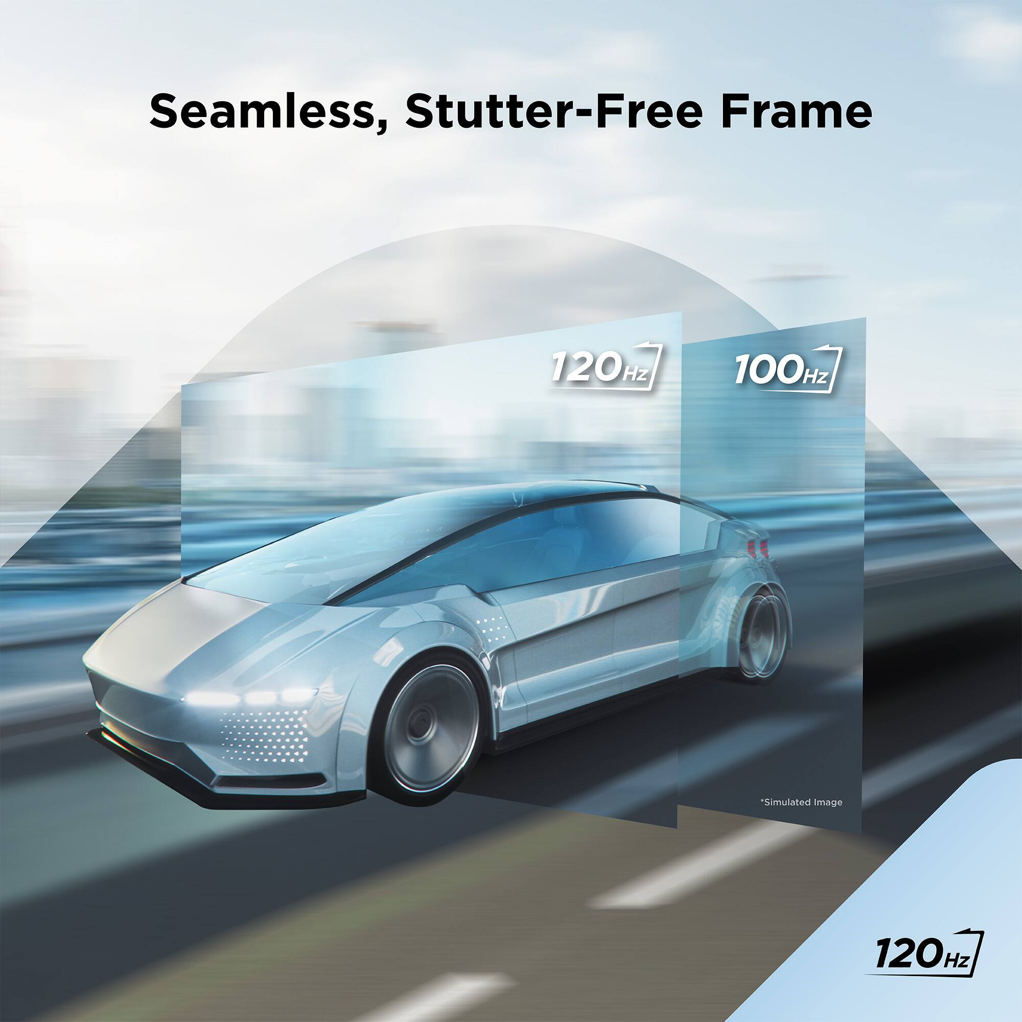 Seamless, Stutter-Free Frame

120Hz

100Hz

*Simulated Image