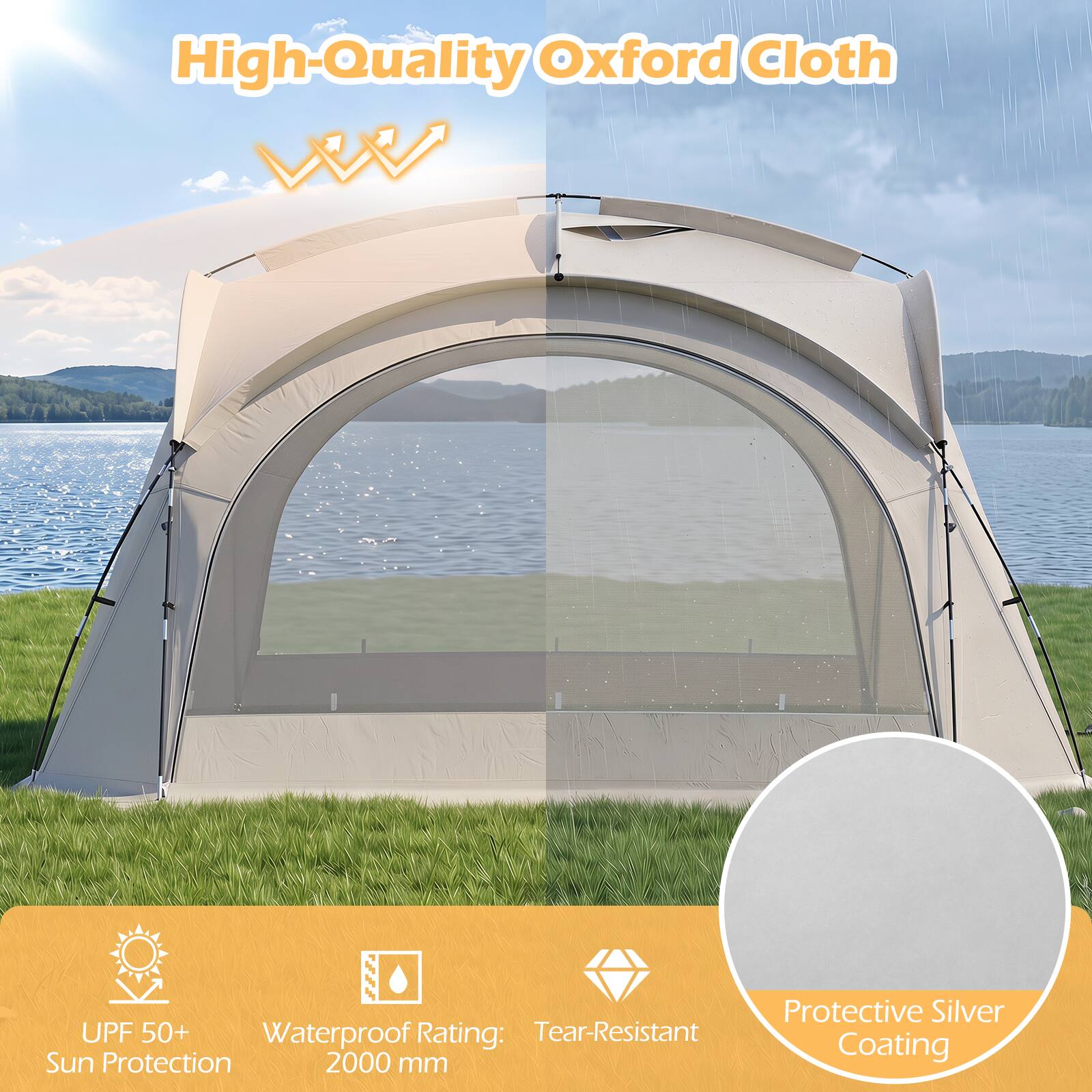 High-Quality Oxford Cloth

Protective Silver UPF 50+ Waterproof Rating: 2000 mm

Sun Protection
Tear-Resistant