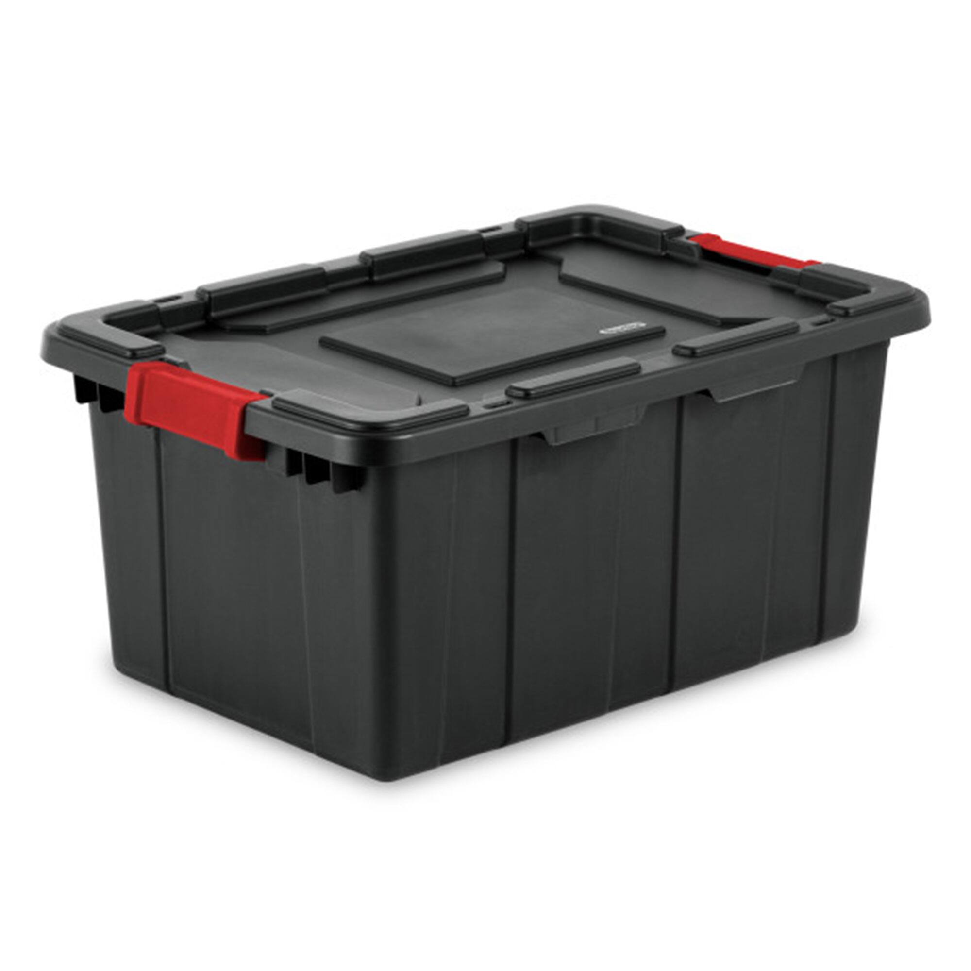 Front. Sterilite - Sterilite 15 Gallon Durable Rugged Industrial Tote with Red Latches, 18 Pack.