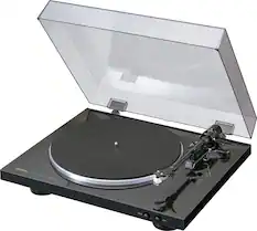 Angle. Denon - DP-300F Fully Automatic Analog Turntable with Built-In Phono Equalizer, Unique Tonearm Design, Slim Design - Black.