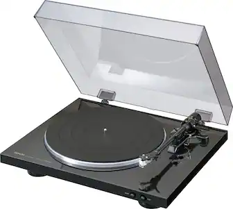 Angle. Denon - DP-300F Fully Automatic Analog Turntable with Built-In Phono Equalizer, Unique Tonearm Design, Slim Design - Black.