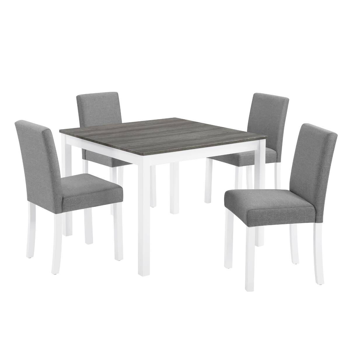 Alt View 6. Loheer - Loheer 5 Piece Dining Table Set for 4, Square Wood Table with Upholstered Chairs, Grey and White - Grey and white two tone.