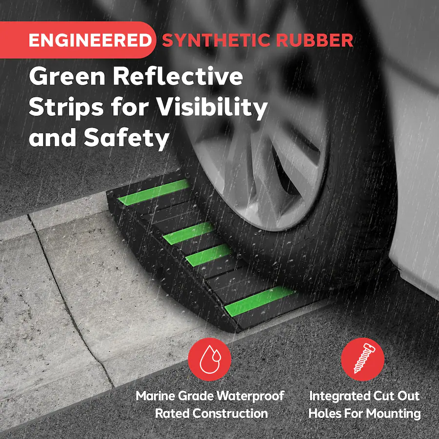 1ft Pyle 1ft Rubber Threshold Ramp – Heavy Duty, Green Reflective Strips ...