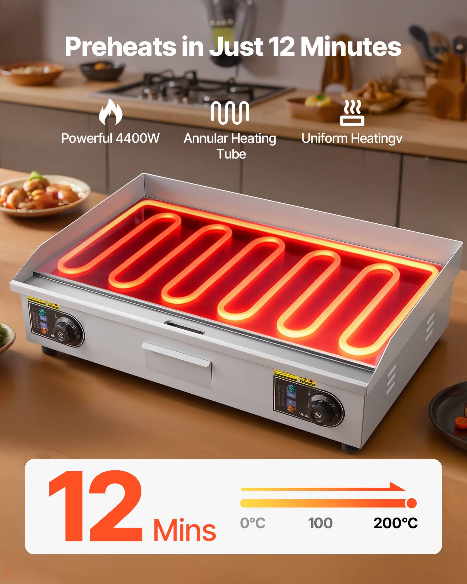 Preheats in Just 12 Minutes

Powerful 4400W Annular Heating Tube
Uniform Heating

12 Mins
0°C 100 200°C